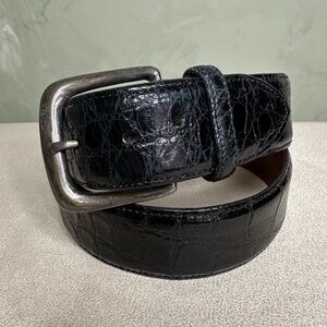Polo Ralph Lauren Genuine Alligator Black Leather Belt Sterling Buckle Size 30
